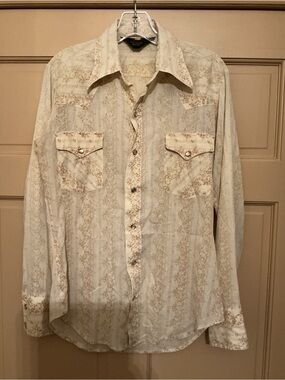 Vintage Sears Western Wear Cream Floral Western Button-Down Shirt